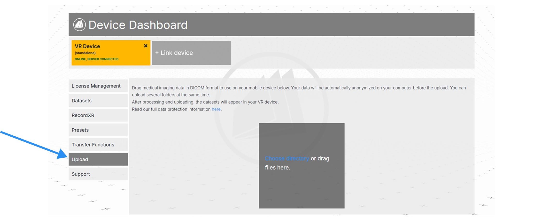 Upload section