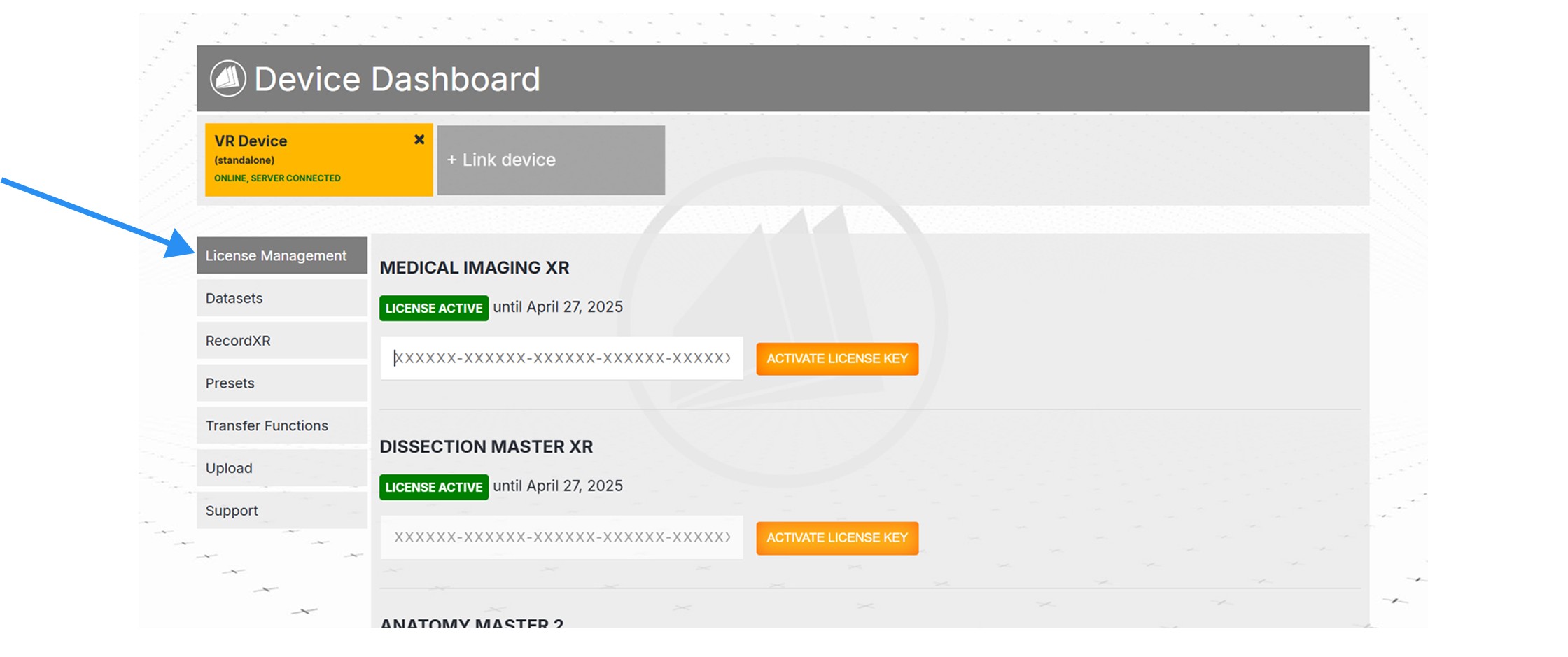 Activating a license via Link